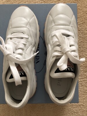 Prada Women s **Prax 01** Women's  Leather Sneakers size 37, white & pink  $720