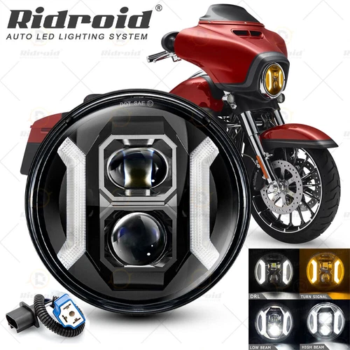 1PCS 7" inch Motorcycle Headlight LED Turn Signal Light For Harley Cafe Racer