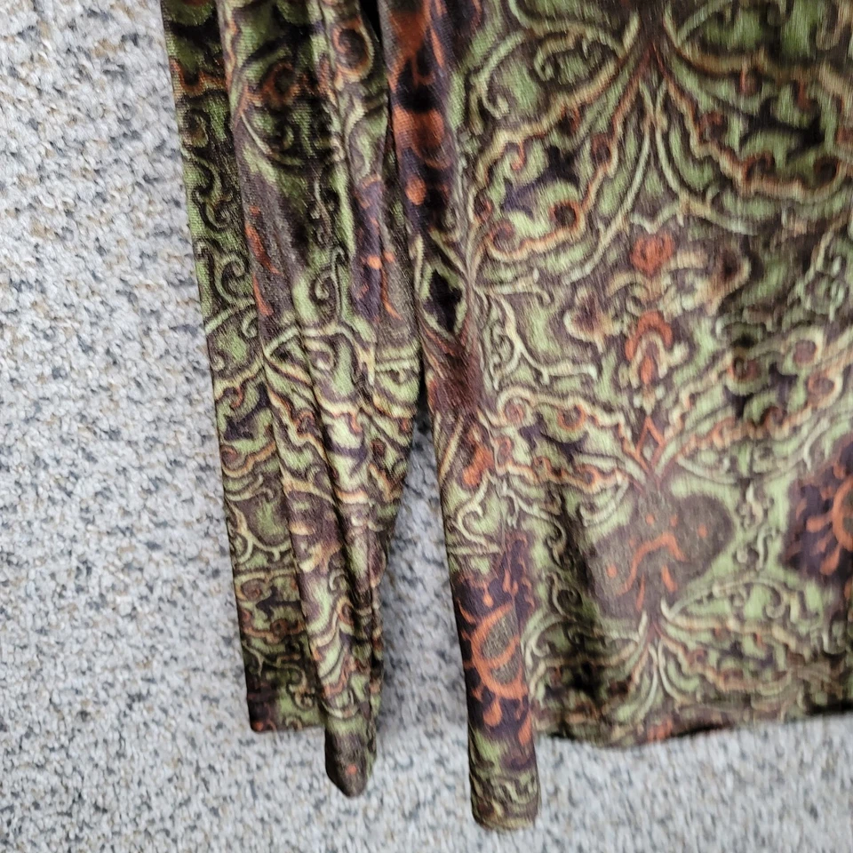 Top artístico portátil Bob Mackie para mujer pequeño de terciopelo verde manga larga cuello en V damas Foto 3 de 4