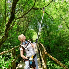 US Electric Pruner Cordless Pruning Shears Extension Pole +2 Lithium Battery