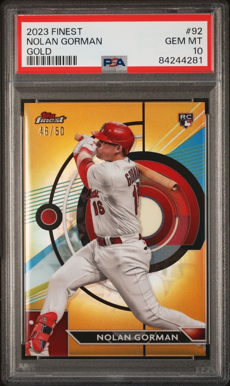 2023 Topps Finest Nolan Gorman Gold /50 PSA 10 POP 1 Rookie Card RC Gem Mint