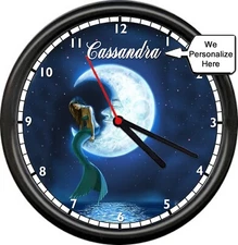 Personalized Your Name Mermaid Sitting On The Moon Fatasy Sign Wall Clock