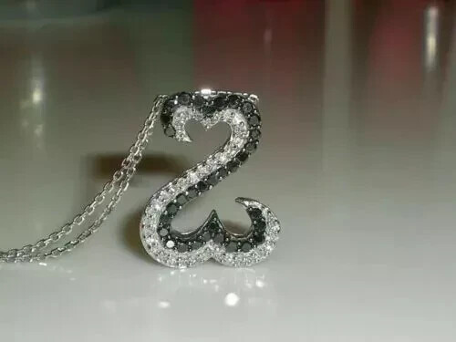 1.50Ct Lab Created Black White Diamond Open Heart Pendant 14K White Gold Plated