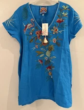 NWT Johnny Was Sundance Catalog Blue “Nohea Linen Draped Tunic” size S $240