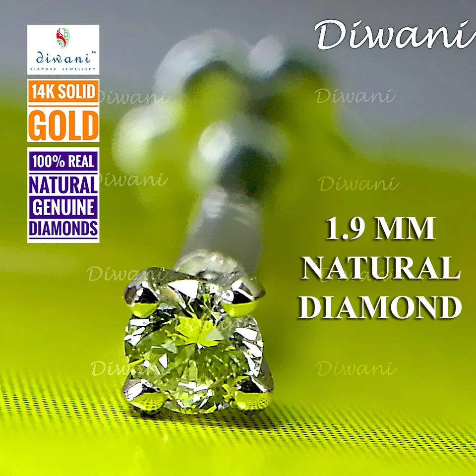 1.9mm Real VVS Diamond Wedding Nose Lip Labret Screw Stud Piercing Ring Pin Bone - Image 3 of 4