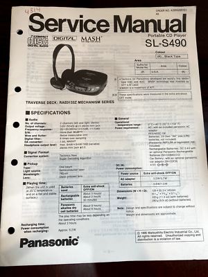 PANASONIC SL-S490 SLS490 CD PLAYER Service Manual FROM THE USA