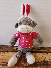 Dan Dee Sock Monkey Plush Stuffed Animal Easter Pink Bunny Ears Polka Dot