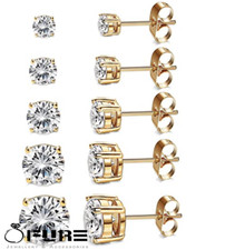 14K Gold Plated Hypoallergenic Round Cubic Zirconia Cartilage Ear Stud Earrings