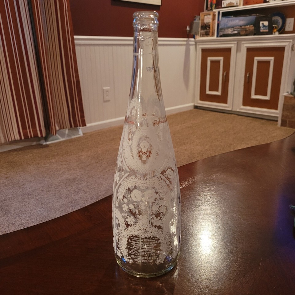2008 Christian Lacroix Evian Glass Water Bottle Lace Flowers Limited