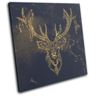 Boho Deer Stag Native Animals SINGLE Leinwand Kunst Bild drucken