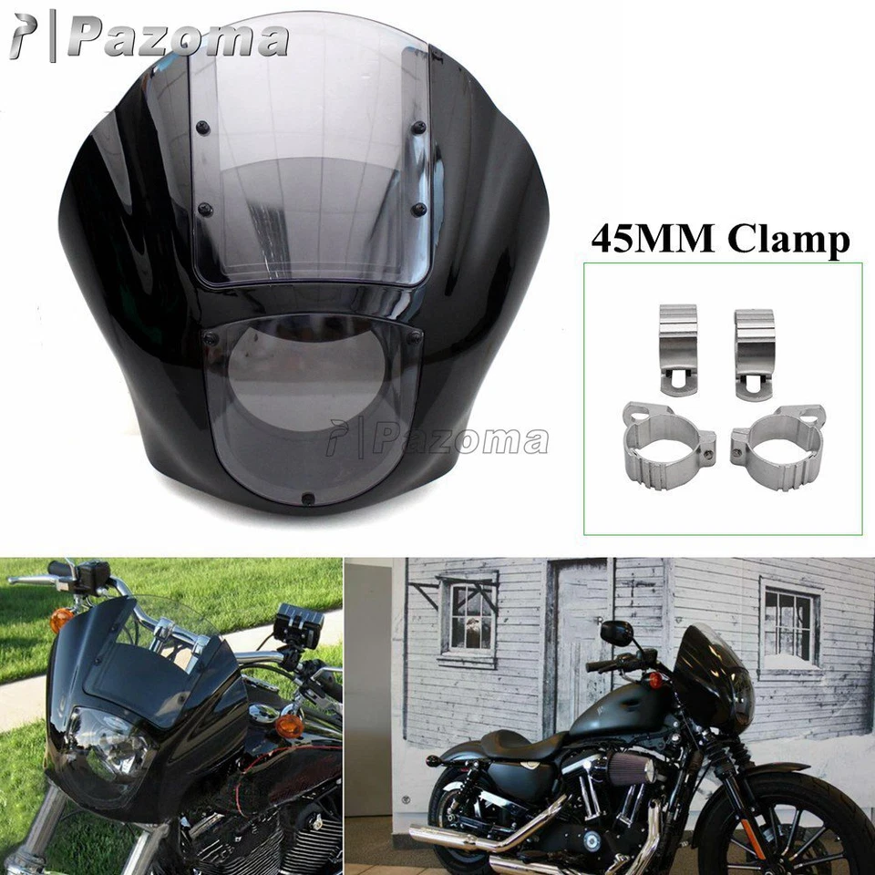 Cuarto de carenado ABS con abrazadera de horquilla de 45 mm para Harley Sportster XL 88-16 Dyna '95-05 Foto 3 de 4