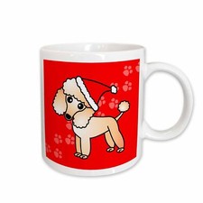 3dRose Cute Apricot Poodle Red Paw Background with Santa Hat Mug