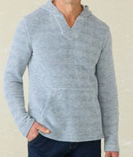 Men  s Faherty Whitewater Hoodie Blue Herringbone Kangaroo Pocket Beach L