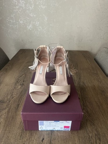 Women Heels Beige Leather 38 #2691