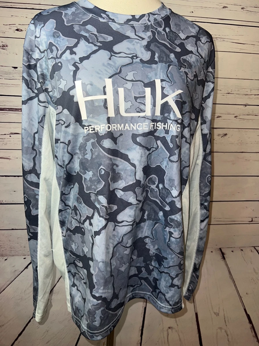 Chemise De Pêche Huk Manches Longues, Gris Camouflage, Taille M, Homme