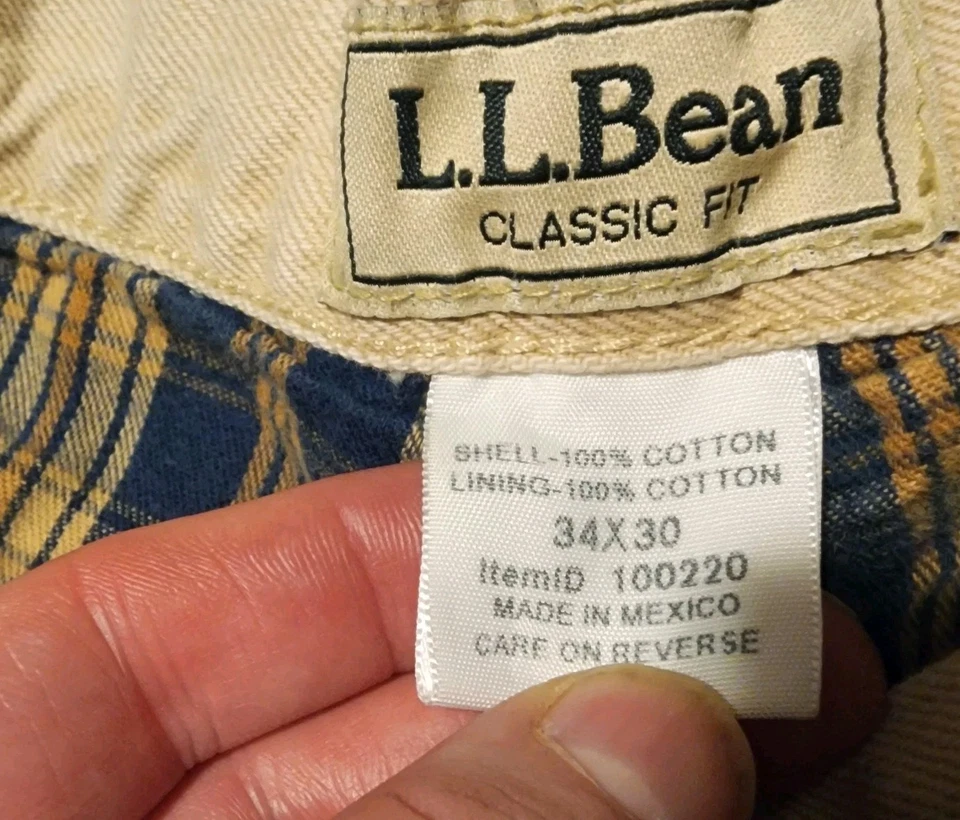 Pantalones de mezclilla LL Bean forrados de franela para hombre 34x30 calce clásico crema marfil 100220 Foto 2 de 4