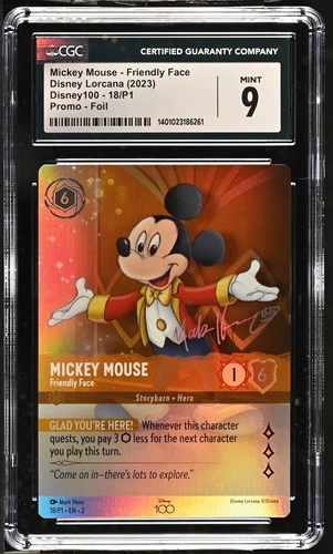 Disney Lorcana GRADED 2023 Mickey Mouse Friendly Face 18/P1 PROMO M+ 9 CGC