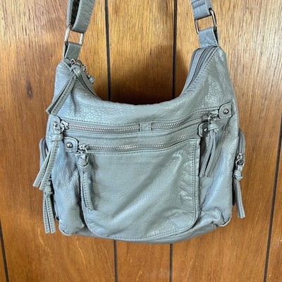 Bueno Gray Vegan Leather Multi-Pocket Crossbody Hobo Bag with Tassel Zips
