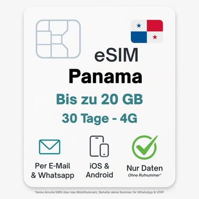 Panama eSIM Datentarif digitale e SIM - per Mail- ohne Telefon Nummer