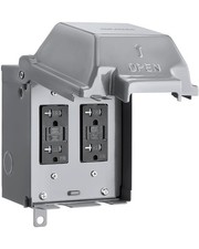 Outdoor Electrical Outlet Box, Dual 20 AMP WRTR GFCI Receptacles, Rainproof 3R E