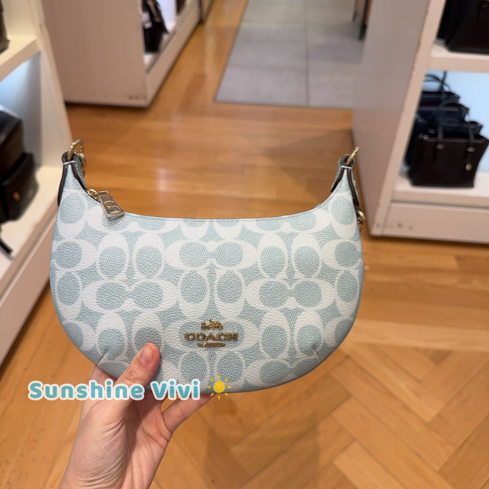NWT Coach Mini Payton Bag In Signature Canvas Gold/Light Blue CEL06