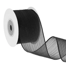 1.6 Inch 10 Yard Metallic Sheer Wire Ribbon, Wired Sheer Fabric Roll, Black