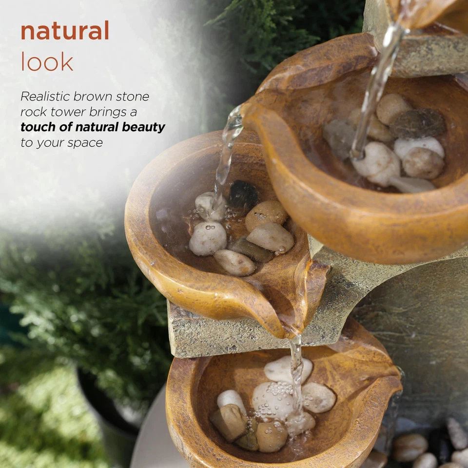 Fuente de agua para verter al aire libre marrón beige 16 pulgadas decoración relajante Foto 4 de 4