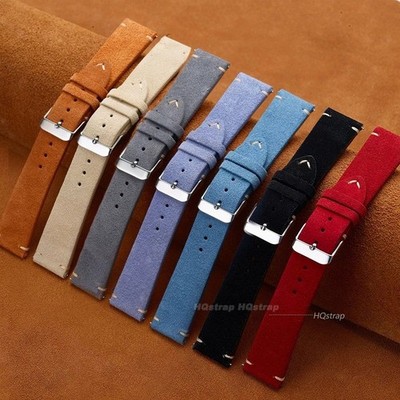 Nubuck Soft Tumbled Leather Watch Band Hand-stitched Strap 14/16/18/20/22mm