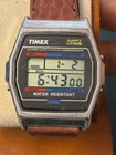 Vintage Timex Digital Octagon Watch 79 Silver Tone Chrono,Alarm,Date,Day,Runs