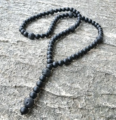 Halskette Herren Schwarz Stein Onyx Lava Y Kette Damen Gebetskette surferkette - Bild 1 von 4