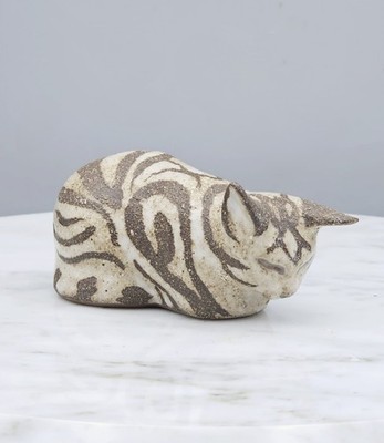 Vintage 1983 Signed Andersen Design Studio Sleeping Stoneware Cat Figurine 