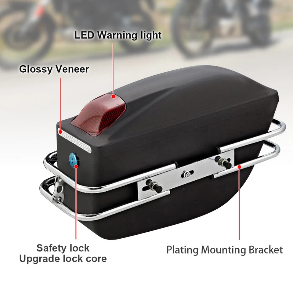 2x Black Saddlebags Luggage Side Box Motorcycle Hard Case W/ Lights Brackets - Image 4 of 4