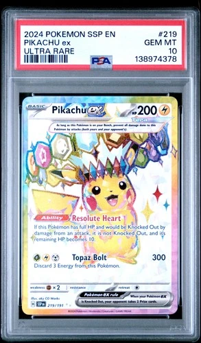 2024 POKEMON SSP EN-SURGING SPARKS ULTRA RARE #219 PIKACHU EX PSA 10