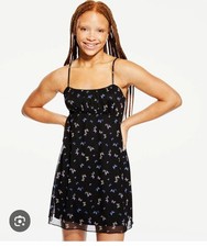 Aeropostale Baby Doll Sun Dress Blue Butterfly Mini Spaghetti Strap Size M