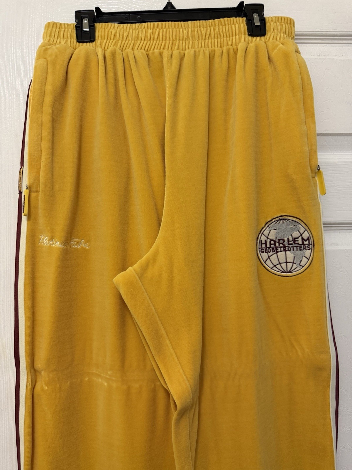 Vintage Harlem Globetrotters Velour Tracksuit Set XL Gold Maroon Jacket Pants 2- image 4
