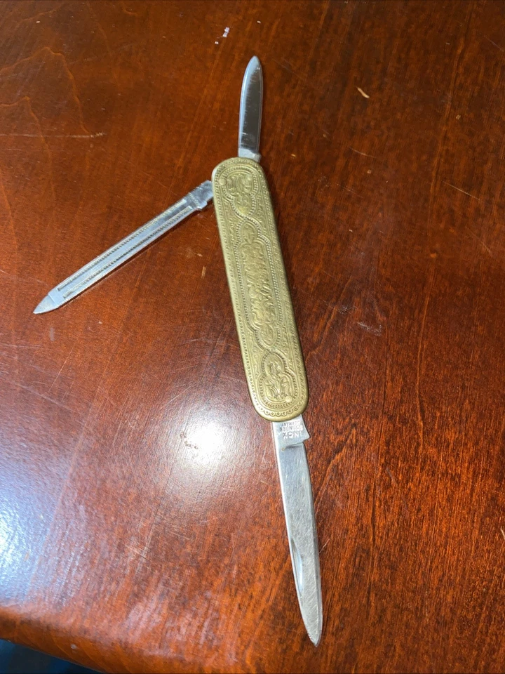 Vintage German Brass Pen Knife Inox Solingen Pocket Knife Collectible 3 Blade - Image 3 of 4