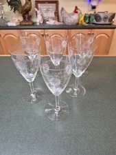 Rare Heisey PIED PIPER Engraved Water / Wine Goblet 6-7/8" Antique Set of 6 EXC