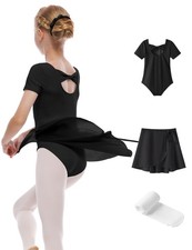 Girls Ballet Dance Short Sleeve Leotard with Removable Skirt and Tights Combo...