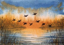 Original Artwork Modern Painting Landscape DUCKS FLY Art Seascape GEESE FLY Gift