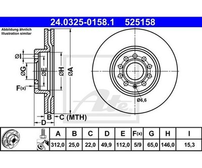 2 pieces brake disc PowerDisc ATE 24.0325-0158.1 for VW CC