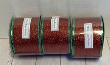 NEW lot of 3 rolls wired edge ribbon 2.5" x 30 red green glitter Christmas