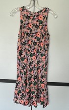 J. Crew Mercantile Ruched Waist Dress Women's Pink Neon Floral Flounce Sz 2