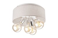 Deckenleuchte Deckenlampe Stoff Metall 4-Flammig E27 Ø 35 Cm Rund Beige Chrom