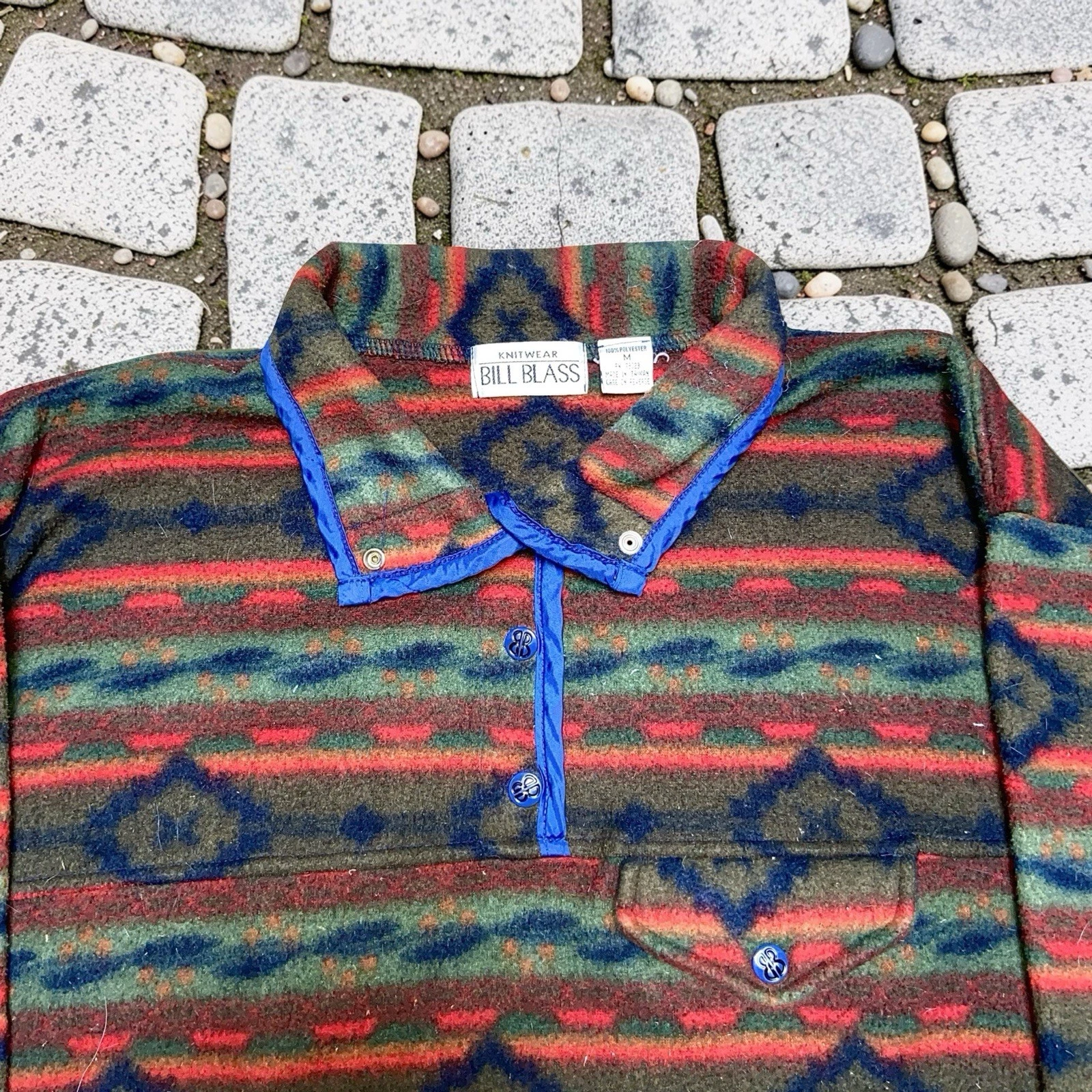 Vintage Bill Blass Aztec Southwestern Fleece Jacket Men's Size M Multicolor 90s - product detail image 3