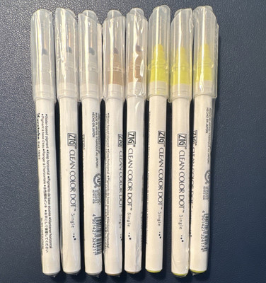 ZIG Clean Color Dot Single Craft Markers, White/Yellow/Brown. 8 total.