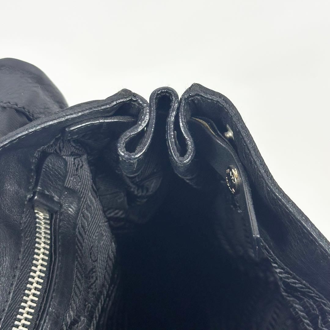 PRADA nylon and leather shoulder bag in black with triangle logo thumbnail 9
