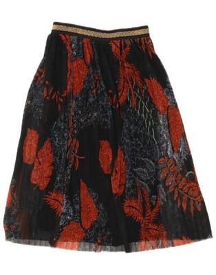 Desigual Damen High Waist A-Linie Rock Small W26 Schwarz Blumen Polyester FA12