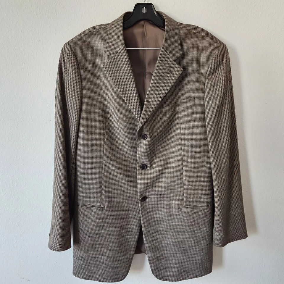 42R ARMANI COLLEZIONI Brown Micro Check Wool Silk Sport Coat Jacket Blazer Italy - Image 3 of 4