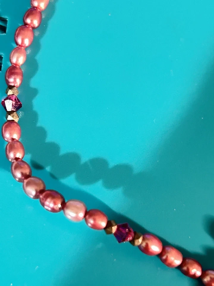 Mother of Pearl  Sterling 925 Hibiscus Flower Pendant Pink Pearl Necklace 16in - Image 4 of 4