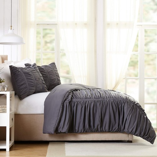 Emily Texture (Dark Gray) 2-Piece Comforter Set, Ruched All Seasons Bedding, ... - Picture 3 of 9